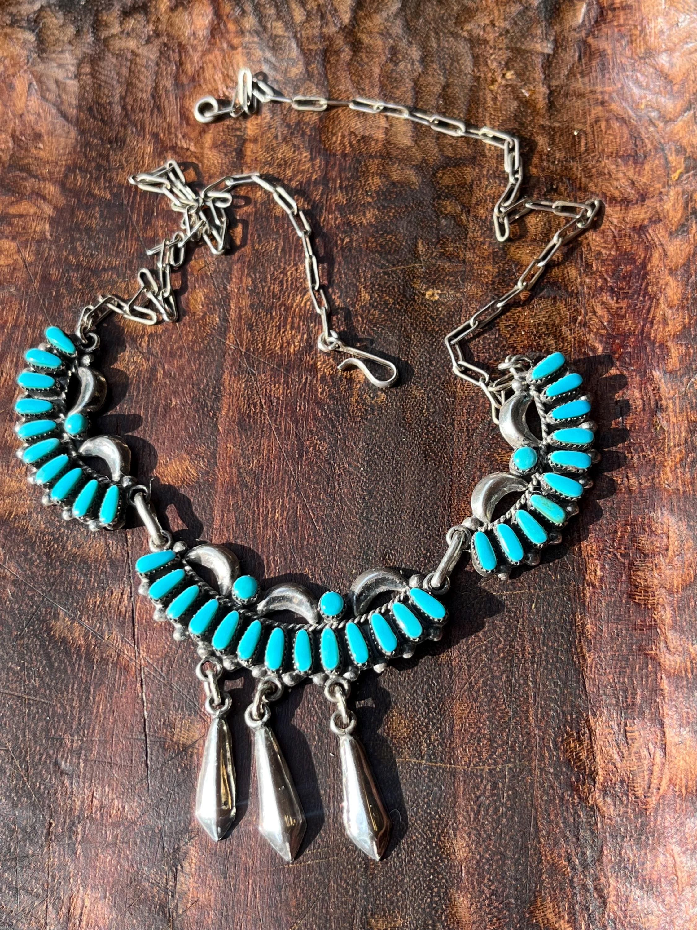 Vintage Bill & Lou Laweka Zuni Turquoise Cluster Petite Point