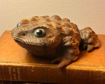 Vintage Sugi Hand Carved Cyrptomeria (Cedar) Toad Frog, made in Japan