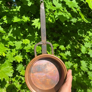 Vintage Solid Copper Pot with Wrought Iron Hand Forged Handle, Rustic Home Decor, Homemade, Wall Hanging
