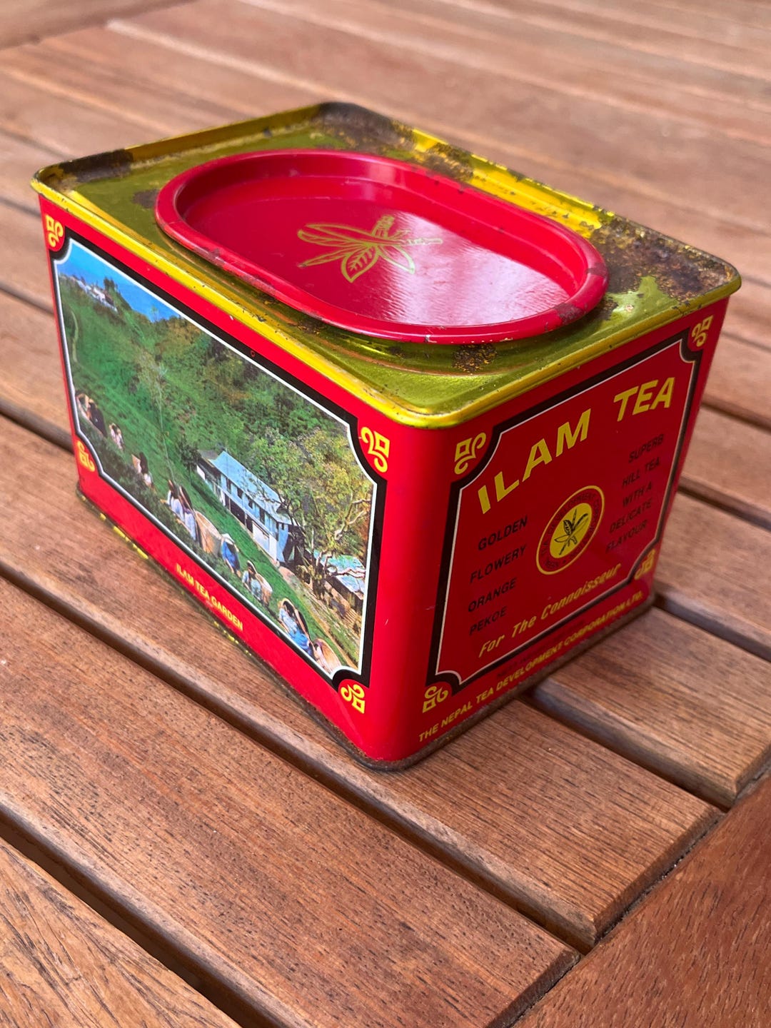 Vintage Ilam Tea Tin Box Canister From Nepal, Storage Container ...