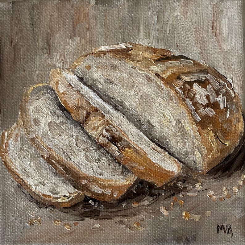 Bread Oil Painting ART PRINT (unframed), Rustic Kitchen Wall Art, Still ...