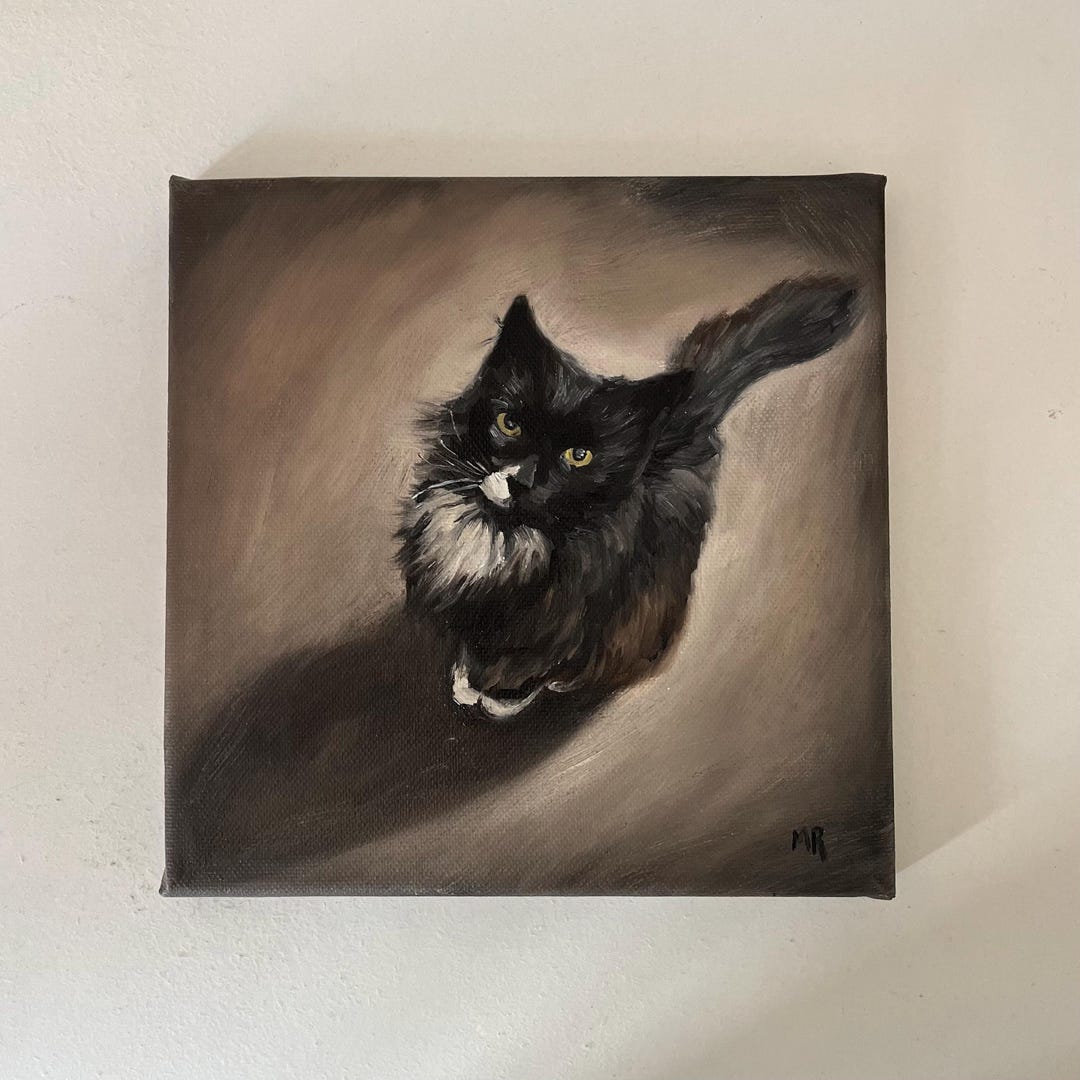 Original Tuxedo Cat Oil Painting, Black and White Cat Art, Small Pet ...