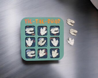 Wooden dinosaur tic tac toe game