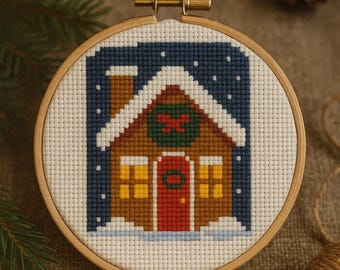 Pepparkakshus Jul Korsstygn Mönster • Vinterstuga Broderi PDF Mönster
