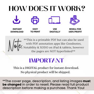 May include: A digital product for instant download. This printable PDF can be used with PDF annotation apps like Goodnotes, Notability & XODO on iPad & tablets. The pages are not hyperlinked. The cover page, description, and listing images must be changed in order to resell. Please read full product description before making a purchase. Thank You!
