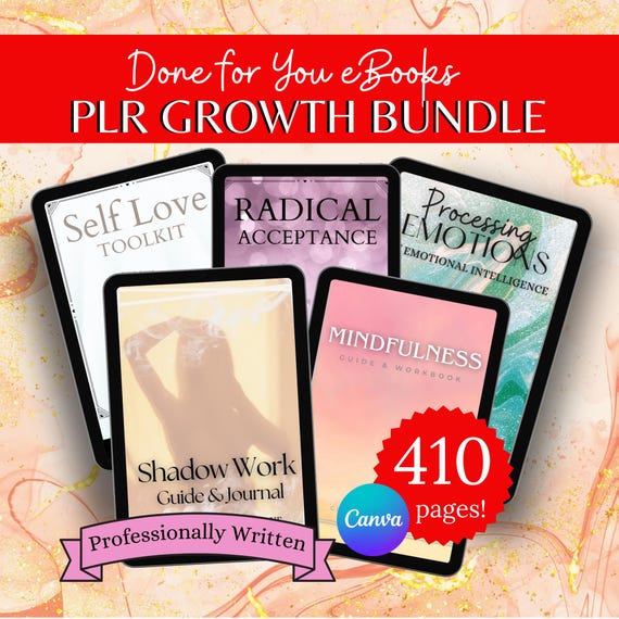 Self-help eBook Bundle & Emotion Workbook for Personal Development PLR Resell Bundle Mental Wellness Bundle, Template Worksheets Coaches
