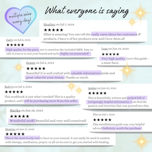 May include: A collage of customer reviews for a digital product. The reviews are positive and highlight the quality and value of the product. The reviews are from various customers and include dates and star ratings.