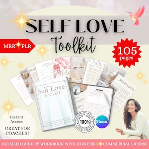 Self-love ebook Canva ebook template self help Worksheets Self Care coaching tools, workbook for coaches PLR Commercial License DFY ebook