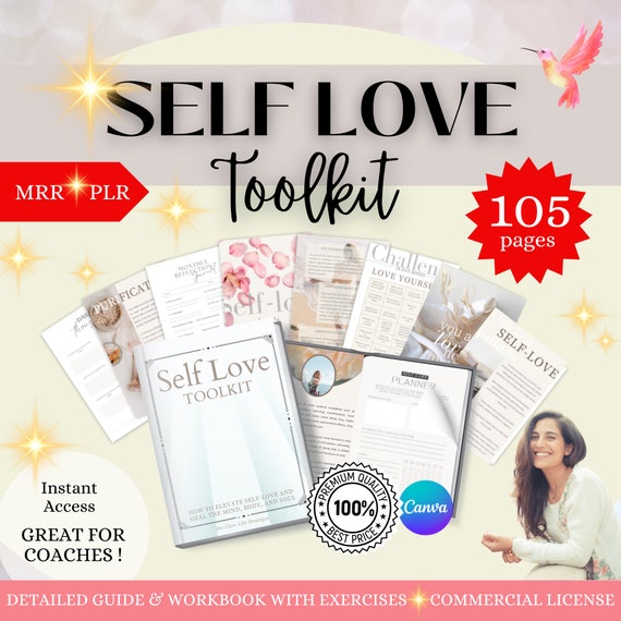 Self-love ebook Canva ebook template self help Worksheets Self Care coaching tools, workbook for coaches PLR Commercial License DFY ebook