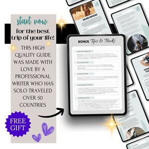 K&ouml;nnte beinhalten: Ein digitales Tablet zeigt einen Leitfaden mit dem Titel "Bonus Tips & Tricks" und dem Text "Building Confidence". Der Leitfaden ist auf einem hellblauen Hintergrund mit schwarzem Text. Das Tablet ist von anderen digitalen Tablets mit &auml;hnlichen Leitf&auml;den umgeben.