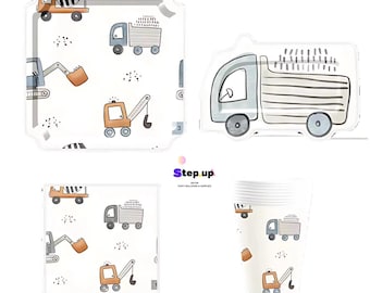 Construction Party Tableware Set | Dump Truck Plates, Cups and Napkins for Boys Birthday and Builder-Themed Events, Construction Party Theme