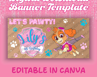 Paw Patrol Skye födelsedagsbannermall | Låt oss Pawty digital nedladdning