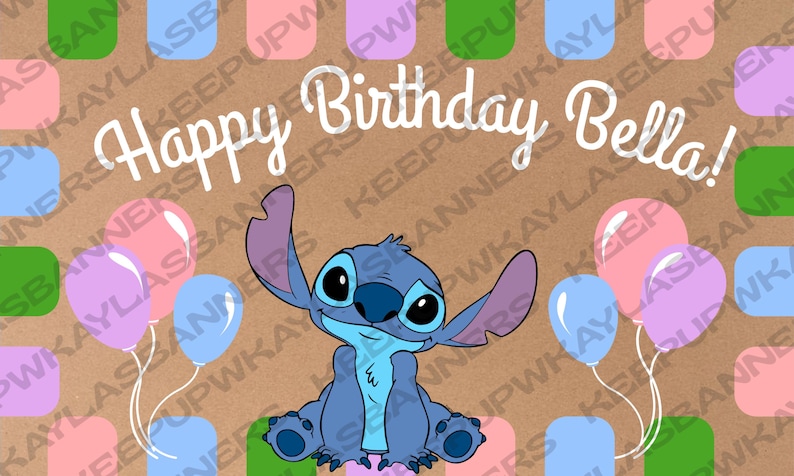 Hand Painted Stitch Birthday Banner | Personalized Hawaiian Party Decor, Custom Sign Design 1