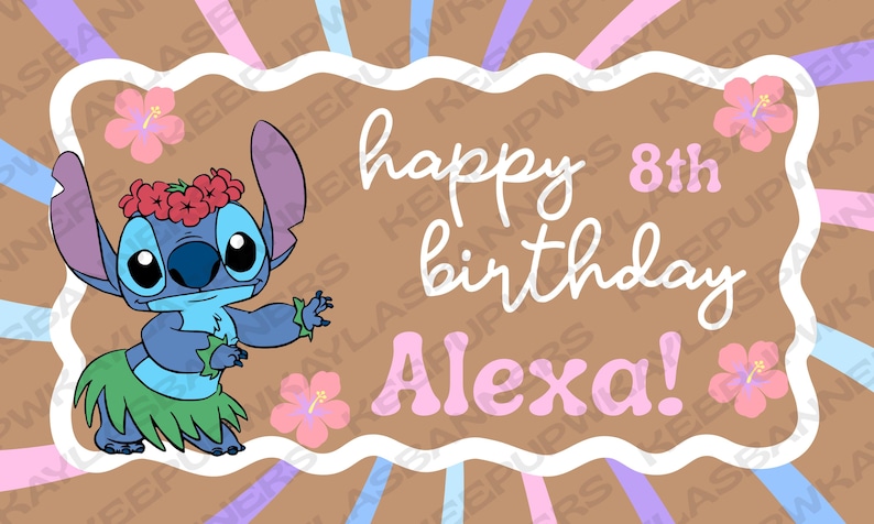 Hand Painted Stitch Birthday Banner | Personalized Hawaiian Party Decor, Custom Sign Design 2