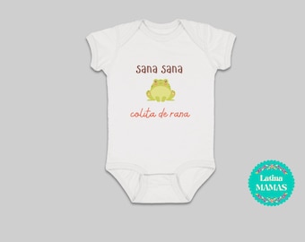 Sana Sana Colita de Rana Baby Onesie and Toddler T-Shirt - Cute Frog Design - Latino Culture Baby Clothes