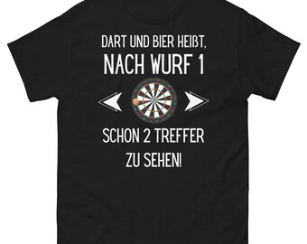 Darts and beer means seeing 2 hits after throw 1! | Dart Shirt Dart and Beer Pun German Humor Meme
