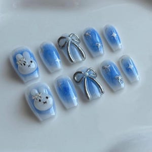 Bluey Bunny Press On Nails | 10 Press On Nails | Custom Made