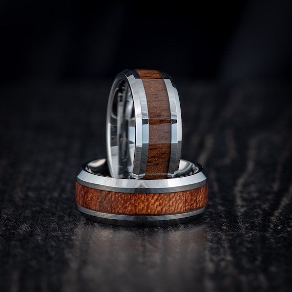 Personalized Wood Engagement Band for Men, Promise Ring for Him, Men's Tungsten Ring, Wedding Proposal Ring for Fiancé, Gift for Boyfriend
