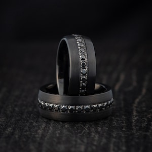 Black Tungsten Wedding Ring for Men, Engagement Band for Fiance, Promise Ring for Him, Custom Engraved Men&#39;s Ring, Anniversary Gift for Man