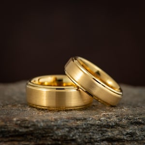 Gold Tungsten Wedding Band for Men, Men&#39;s Gold Wedding Ring, Brushed Gold Tungsten Ring, Promise Ring for Him, Men&#39;s Ring Gold Band for Man