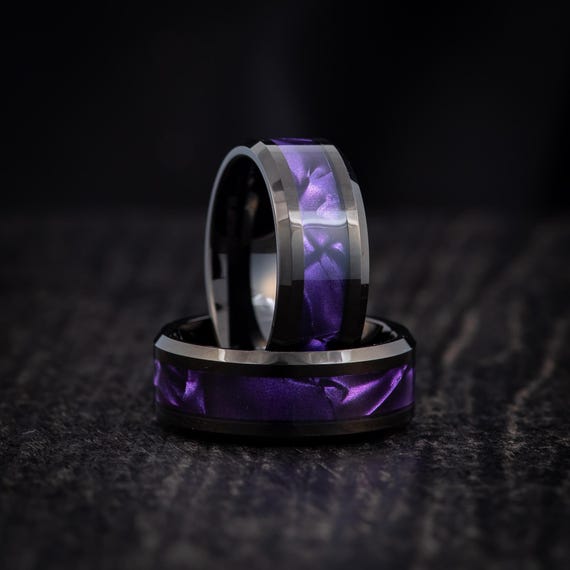 Men's Unique Custom Wedding Ring, Male Promise Ring, Engagement Ring,  Personalized Jewelry Gift for Men, Purple Tiger Cowrie Inlay Ring
