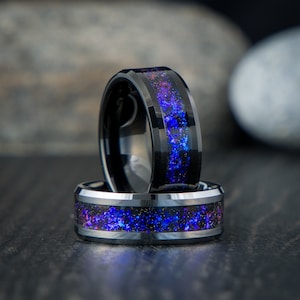 Men&#39;s Tungsten Orion Nebula Wedding Ring, Galaxy Opal Wedding Band, Promise Ring for Him, Personalized Anniversary Gift for Man Wedding Ring