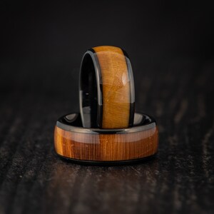 Outdoorsman Black Tungsten Wedding Ring, Men&#39;s Engagement Ring, Promise Ring for Him, Anniversary Gift for Him, Wood Ring, 8mm Band