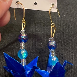 Handmade Colorful Origami Crane Earrings, BLUE