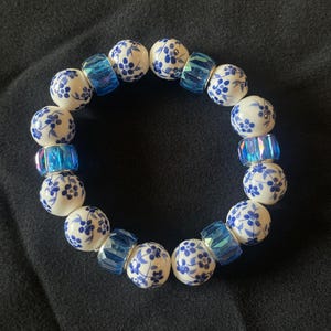 NEW STYLE, Dutch Delft Blue Inspired Beaded Bracelet, CRYSTAL Style