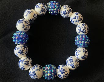 NEW STYLE Dutch Delft Blue Inspired Beaded Bracelet, FLASH Style