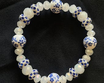 NEW STYLE Dutch Delft Blue Inspired Beaded Bracelet, ELEGANCE Style