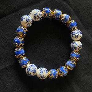 NEW STYLE Dutch Delft Blue Inspired Beaded Bracelet, GOLDEN Style