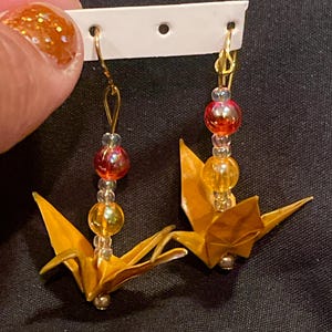 Handmade Colorful Origami Crane Earrings, ORANGE
