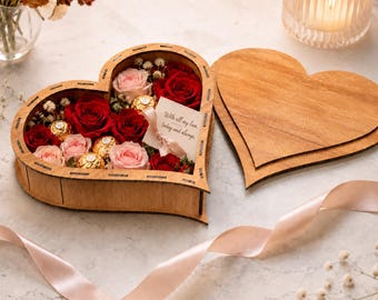 Klassische Herzbox Laser Cut Datei, Valentinstag Schokolade Geschenkbox svg dxf cdr, Herz Box aus Holz Digitaler Download, 3 mm 1/8 Zoll