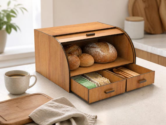 Laser Cut Bread Box Design Files: DIY Woodworking Plans (Digital Download)