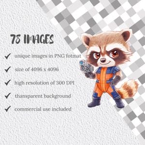Chibi raccoon hero illustration shown as sublimation png preview.