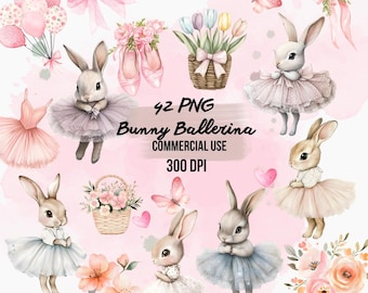 42 Watercolor Ballerina Bunnies Clipart, Baby Animal Clipart, Cute Ballet Clipart, Nursery Bunny Ballerina Baby Shower, Girl Ballet Clipart