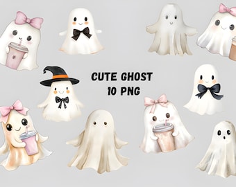 Friendly Ghost Png, Cute Ghost Lovers, Ghost Bow Png, Pastel Watercolor Ghost, Spooky Season Png, Halloween Shirt Png, Spooky Sublimation