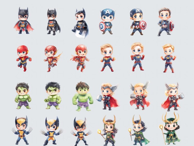 Superhero character collection featuring heroes for marvel clipart projects.