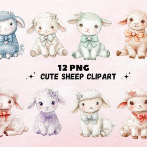 12 PNG bébé mouton clipart, clipart mignon agneau, petits graphiques de mouton, agneau de printemps png, haute résolution, créations en papier, journaux indésirables