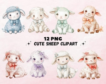 12 PNG baby sheep clipart, Cute lamb clipart, Little sheep graphics, Spring lamb png, High resolution, Paper craft, Junk journals