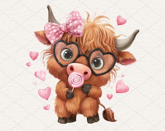 7 png Cute Highland Cow Clipart Bundle, Pink Valentine Cow clipart, Highland Cow Shirt Design, Baby Cow Printable, Cute Cow Sublimation
