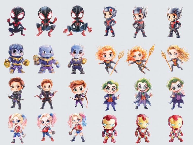 Superhero character collection featuring heroes for marvel clipart projects.