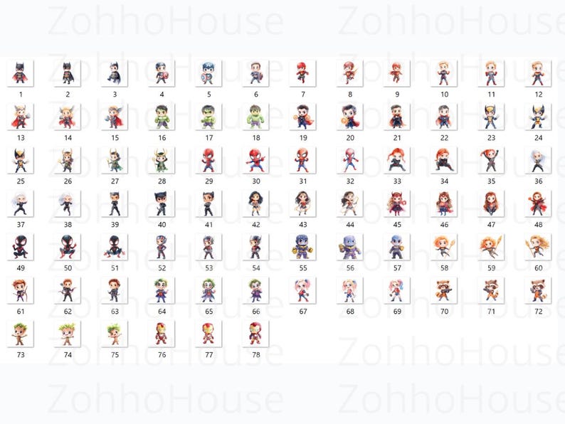 Superhero character collection featuring heroes for marvel clipart projects.