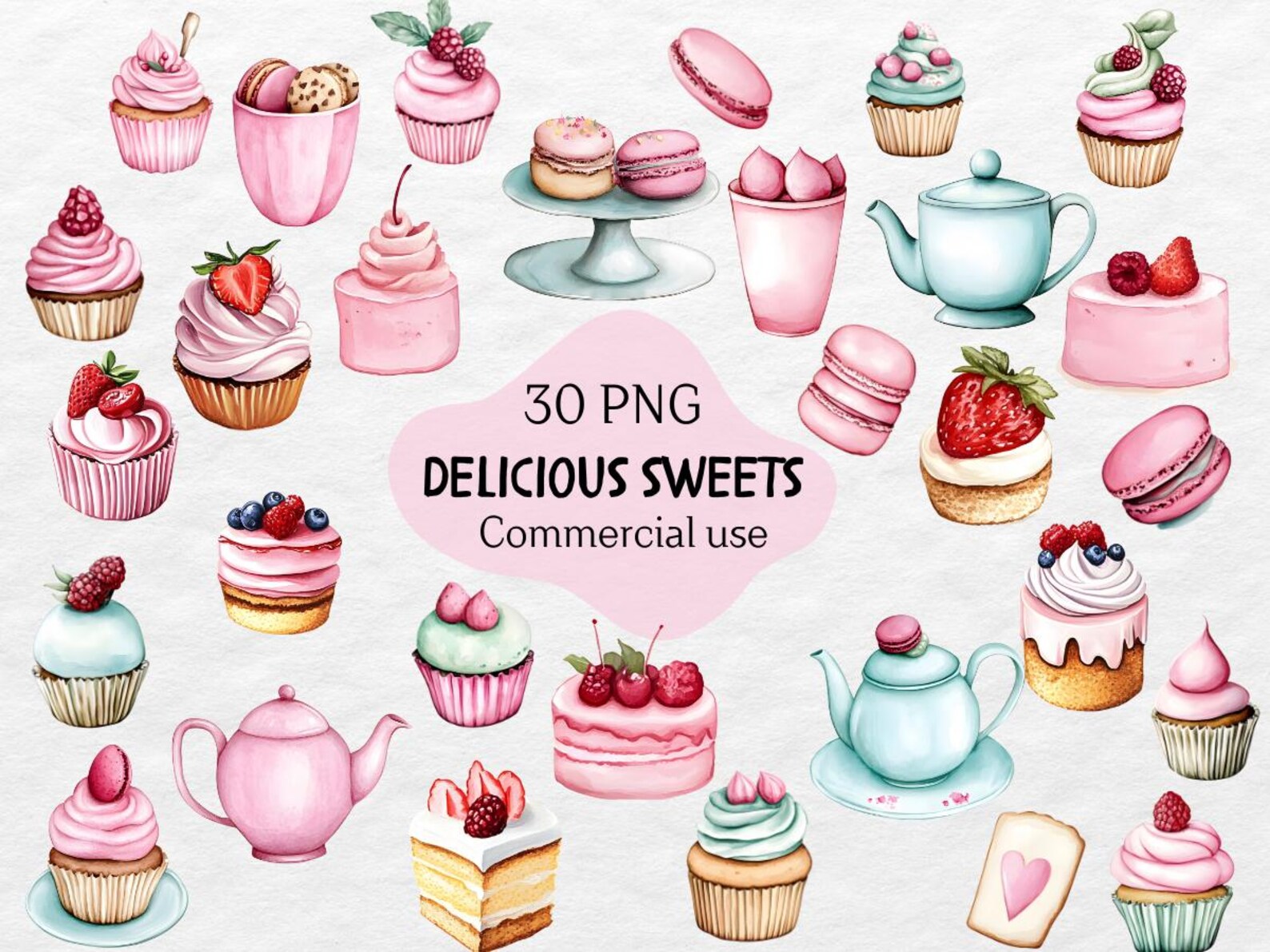 Sweets Clipart Sets, Pastel Candy Clipart, Pink Sweets Clipart PNG ...