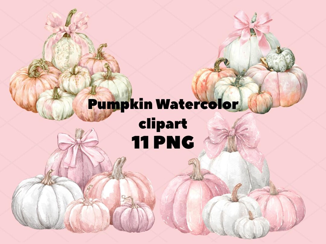 Pink Pumpkin Watercolor Clipart, Pastel Halloween PNG for Fall ...