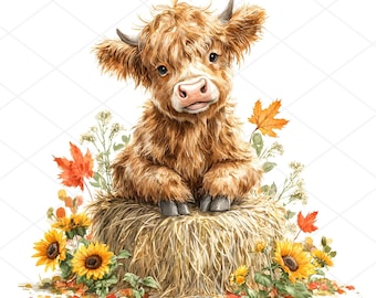 15 Highland Cow Clipart, Farm Animal Clipart, Printable Cow, Baby Cow Nursery Art, High Quality JPGs, Junk Journal, Commercial Use