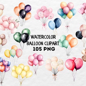 105 PNG Watercolor Balloons Clipart, Festive Balloon Png, Balloons Clipart Bundle, Birthday Balloon Png, Party Clipart, Baby Shower Clipart