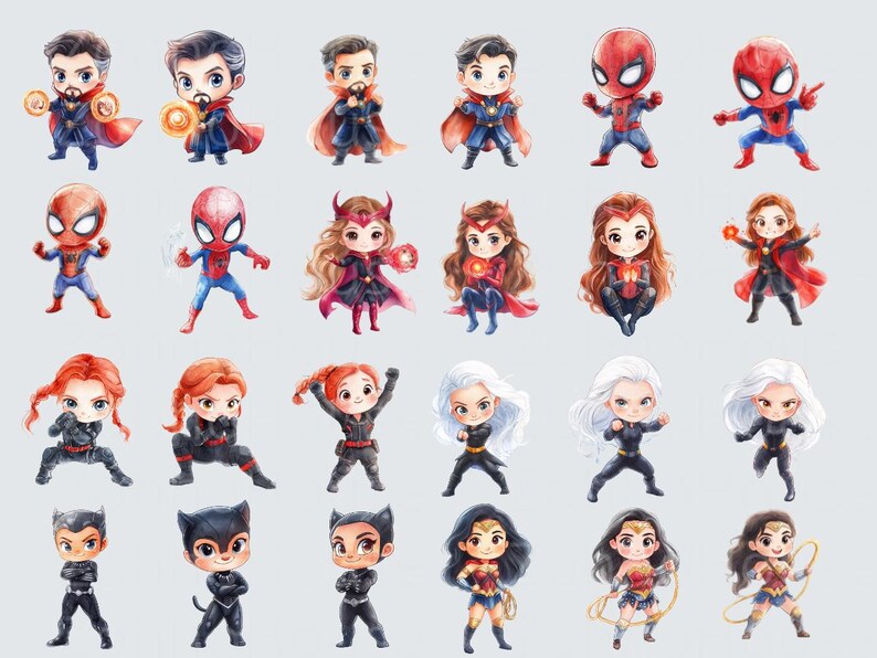 Superhero character collection featuring heroes for marvel clipart projects.