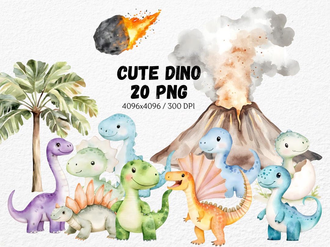 Watercolor Dinosaur Clipart Png, Cute Baby Dinosaur Clipart Bundle ...